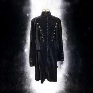 Brandon Thomas Sz 12 Black Velvet Long Coat Military Gothic Steampunk Victorian